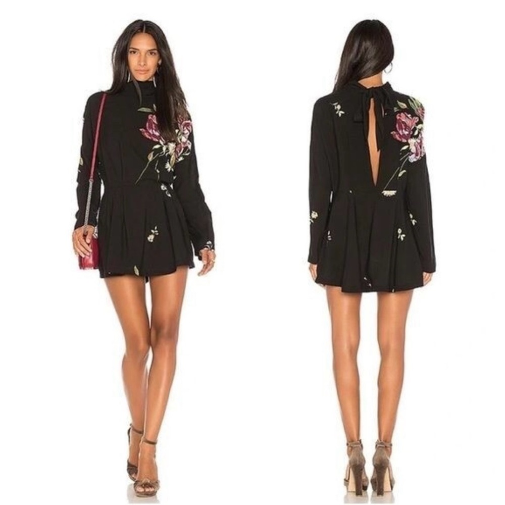 Free People Black Floral Long Sleeve Dress